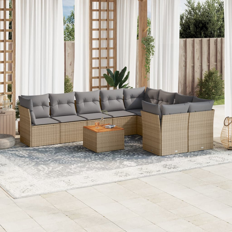 10 Piece Garden Sofa Set with Cushions Beige Poly Rattan Payday Deals