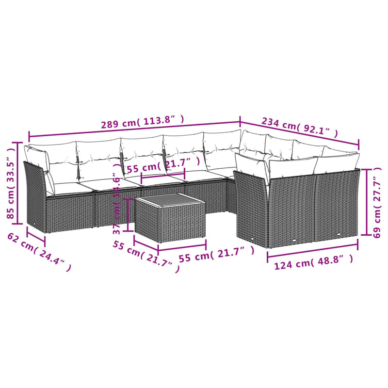 10 Piece Garden Sofa Set with Cushions Beige Poly Rattan Payday Deals