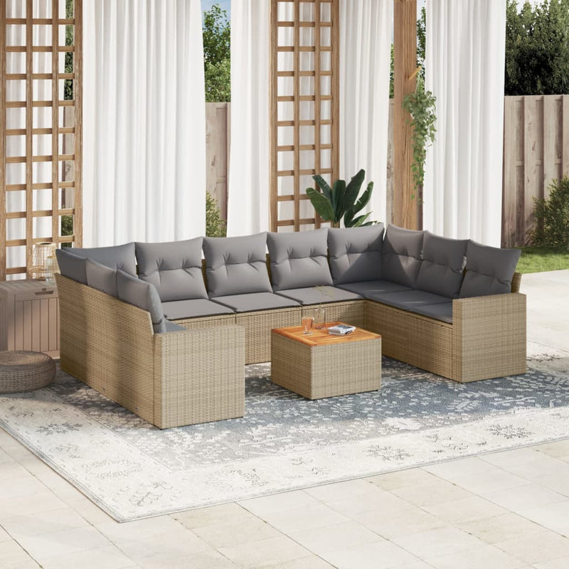 10 Piece Garden Sofa Set with Cushions Beige Poly Rattan Payday Deals