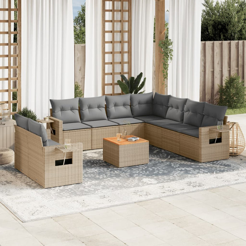 10 Piece Garden Sofa Set with Cushions Beige Poly Rattan Payday Deals