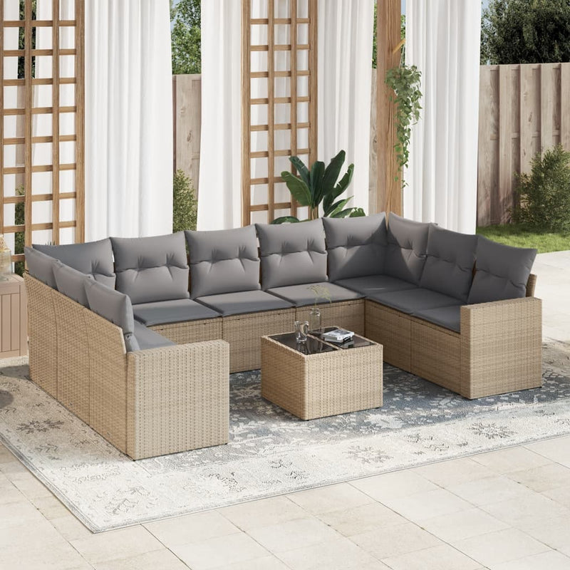 10 Piece Garden Sofa Set with Cushions Beige Poly Rattan Payday Deals