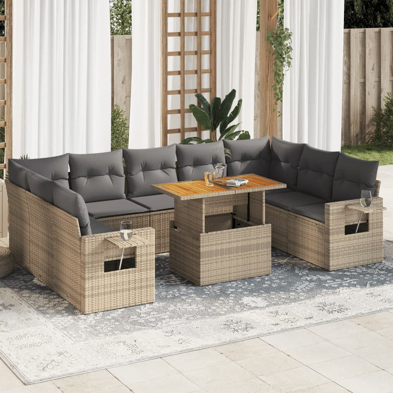 10 Piece Garden Sofa Set with Cushions Beige Poly Rattan Payday Deals