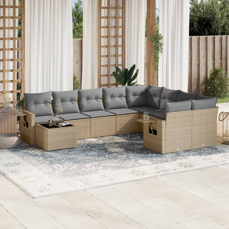 10 Piece Garden Sofa Set with Cushions Beige Poly Rattan Payday Deals