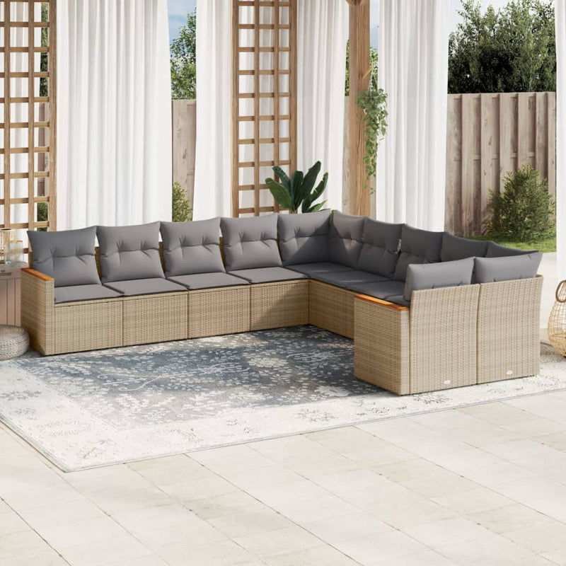 10 Piece Garden Sofa Set with Cushions Beige Poly Rattan Payday Deals