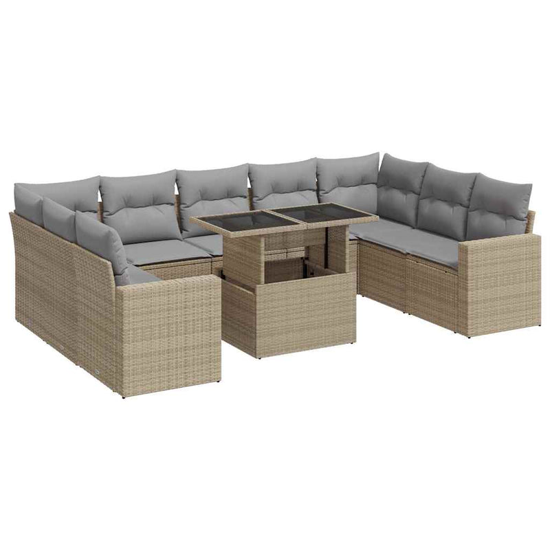 10 Piece Garden Sofa Set with Cushions Beige Poly Rattan Payday Deals