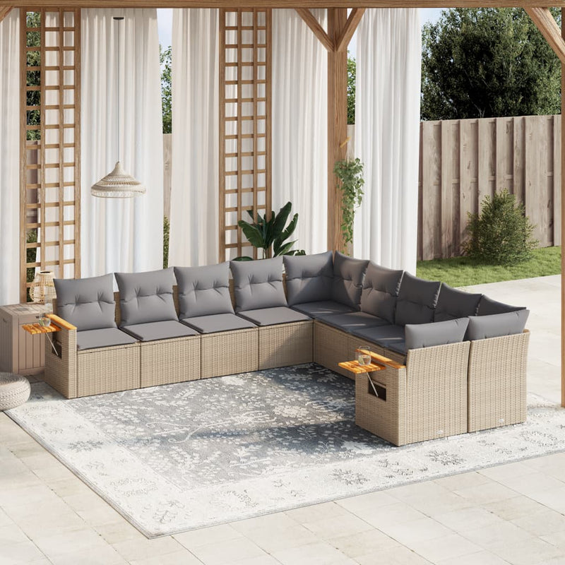 10 Piece Garden Sofa Set with Cushions Beige Poly Rattan Payday Deals