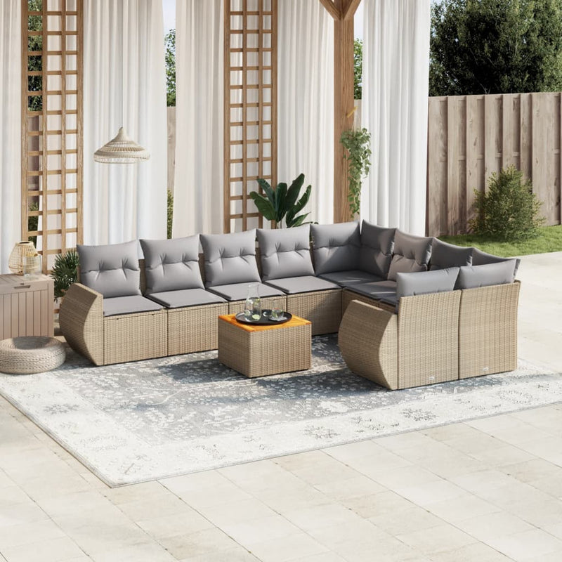 10 Piece Garden Sofa Set with Cushions Beige Poly Rattan Payday Deals