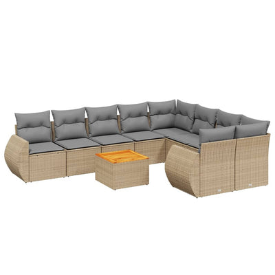 10 Piece Garden Sofa Set with Cushions Beige Poly Rattan Payday Deals