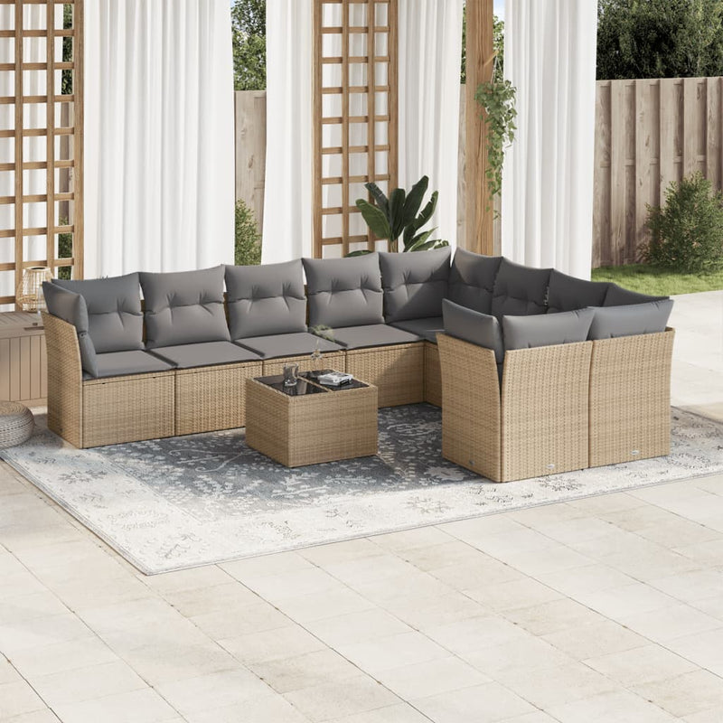 10 Piece Garden Sofa Set with Cushions Beige Poly Rattan Payday Deals