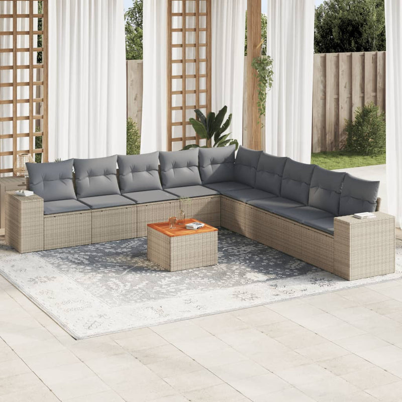 10 Piece Garden Sofa Set with Cushions Beige Poly Rattan Payday Deals