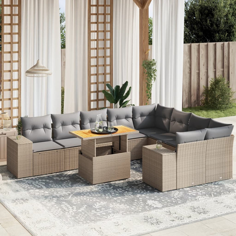 10 Piece Garden Sofa Set with Cushions Beige Poly Rattan Payday Deals