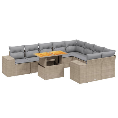 10 Piece Garden Sofa Set with Cushions Beige Poly Rattan Payday Deals