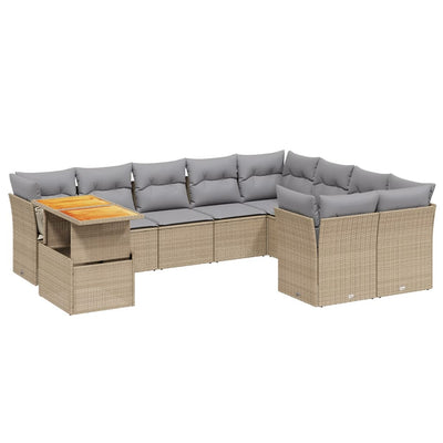 10 Piece Garden Sofa Set with Cushions Beige Poly Rattan Payday Deals