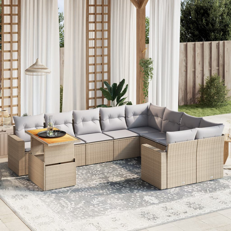 10 Piece Garden Sofa Set with Cushions Beige Poly Rattan Payday Deals