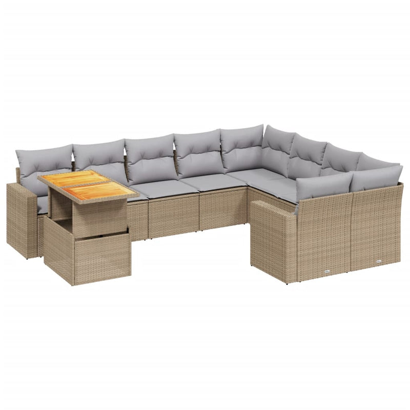 10 Piece Garden Sofa Set with Cushions Beige Poly Rattan Payday Deals