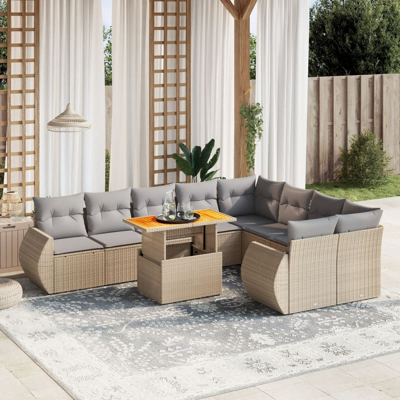 10 Piece Garden Sofa Set with Cushions Beige Poly Rattan Payday Deals