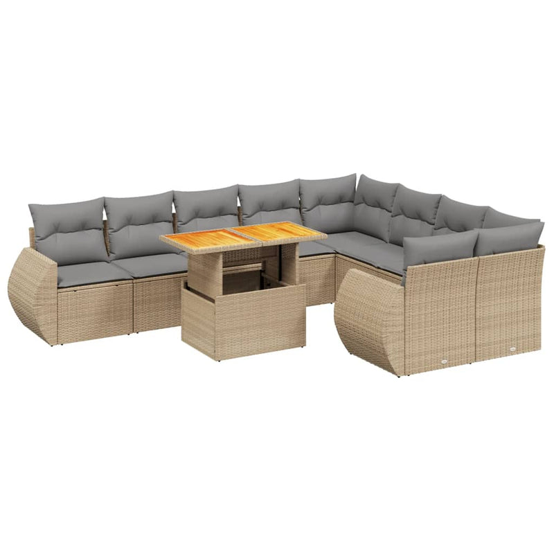 10 Piece Garden Sofa Set with Cushions Beige Poly Rattan Payday Deals