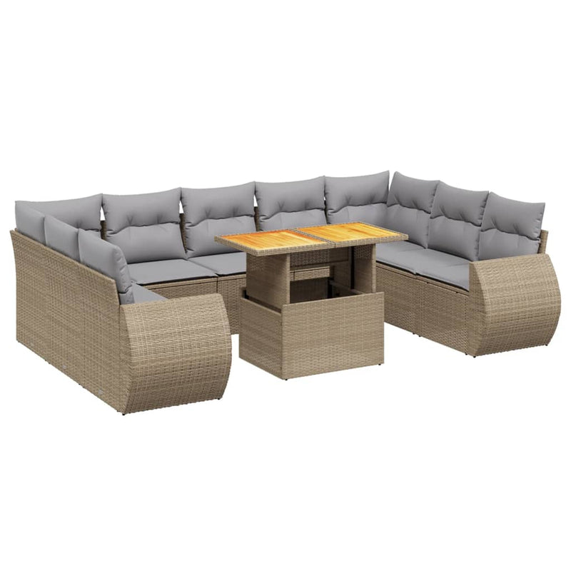 10 Piece Garden Sofa Set with Cushions Beige Poly Rattan Payday Deals