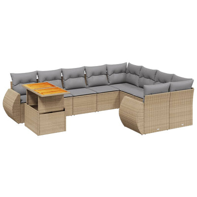 10 Piece Garden Sofa Set with Cushions Beige Poly Rattan Payday Deals