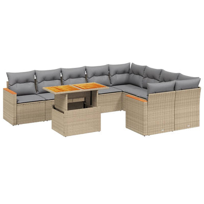 10 Piece Garden Sofa Set with Cushions Beige Poly Rattan Payday Deals