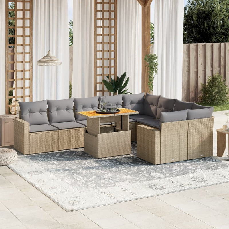 10 Piece Garden Sofa Set with Cushions Beige Poly Rattan Payday Deals