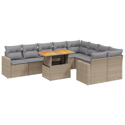 10 Piece Garden Sofa Set with Cushions Beige Poly Rattan Payday Deals