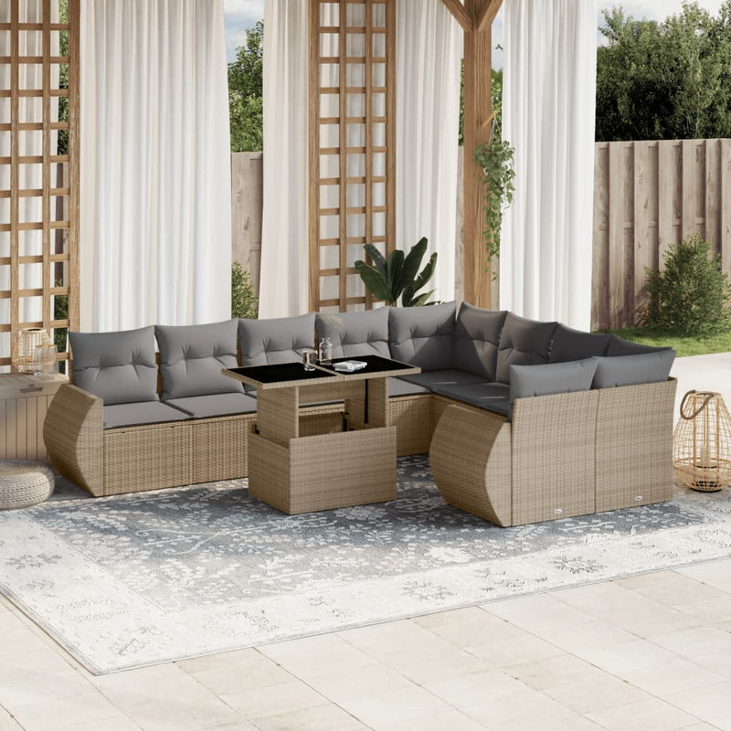 10 Piece Garden Sofa Set with Cushions Beige Poly Rattan Payday Deals