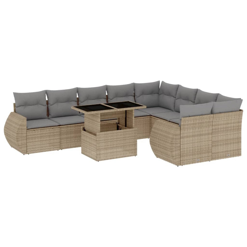 10 Piece Garden Sofa Set with Cushions Beige Poly Rattan Payday Deals