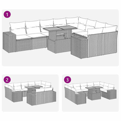 10 Piece Garden Sofa Set with Cushions Beige Poly Rattan Acacia Payday Deals