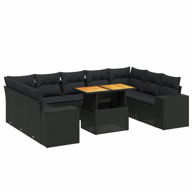 10 Piece Garden Sofa Set with Cushions Black Poly Rattan Payday Deals