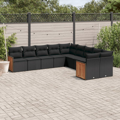10 Piece Garden Sofa Set with Cushions Black Poly Rattan Payday Deals