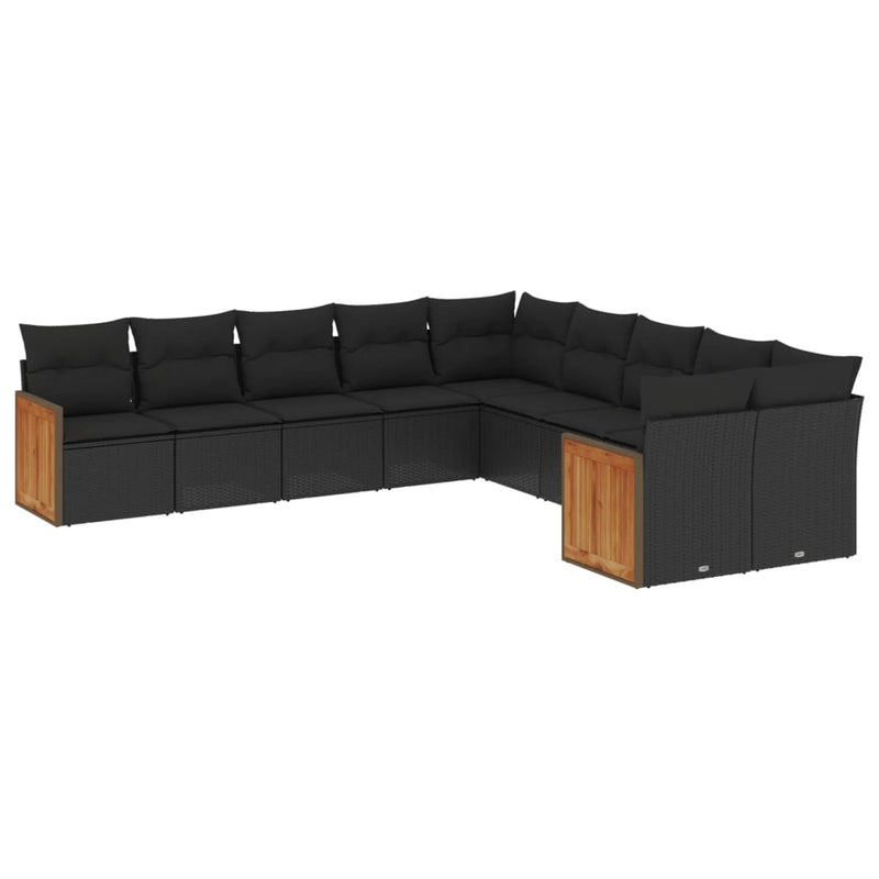10 Piece Garden Sofa Set with Cushions Black Poly Rattan Payday Deals
