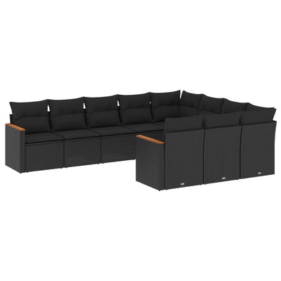 10 Piece Garden Sofa Set with Cushions Black Poly Rattan Payday Deals