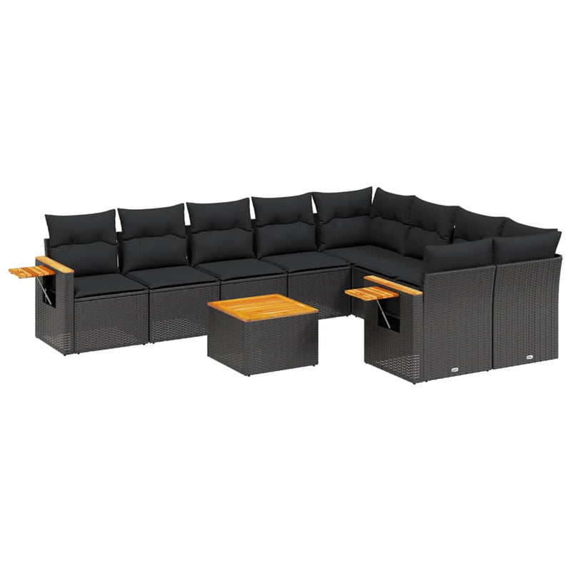 10 Piece Garden Sofa Set with Cushions Black Poly Rattan Payday Deals