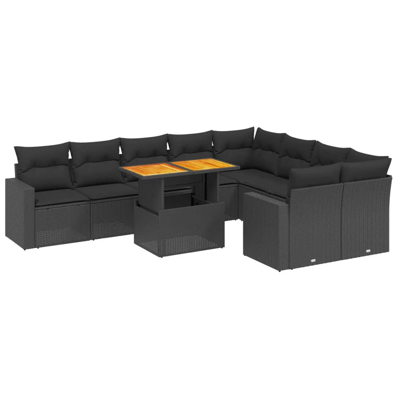 10 Piece Garden Sofa Set with Cushions Black Poly Rattan Payday Deals