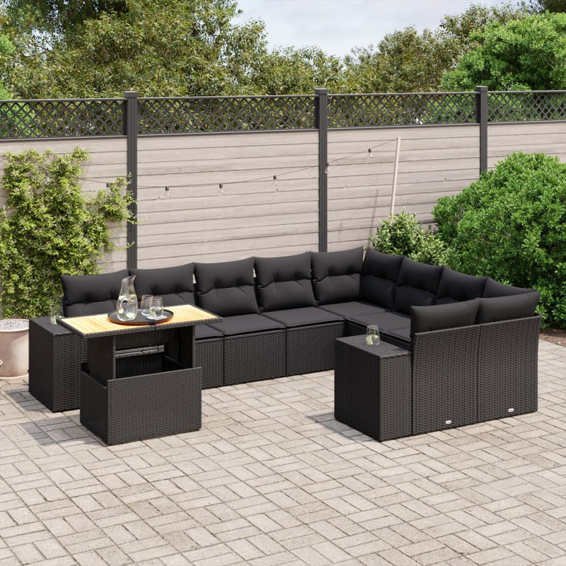 10 Piece Garden Sofa Set with Cushions Black Poly Rattan Payday Deals