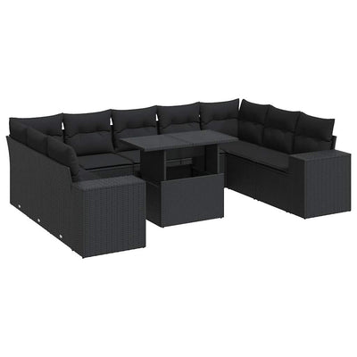 10 Piece Garden Sofa Set with Cushions Black Poly Rattan Payday Deals