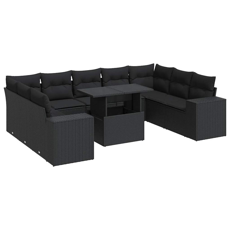 10 Piece Garden Sofa Set with Cushions Black Poly Rattan Payday Deals