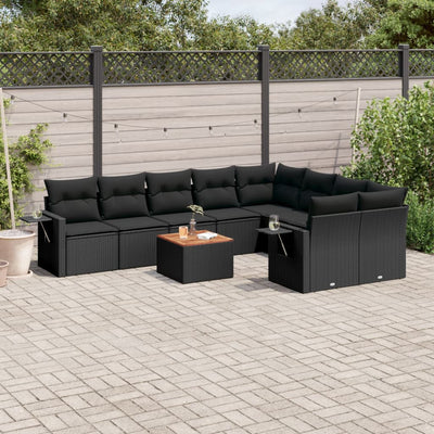 10 Piece Garden Sofa Set with Cushions Black Poly Rattan Payday Deals