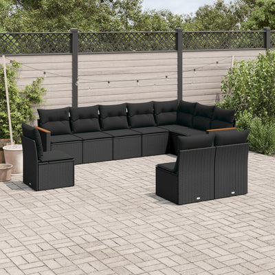 10 Piece Garden Sofa Set with Cushions Black Poly Rattan Payday Deals
