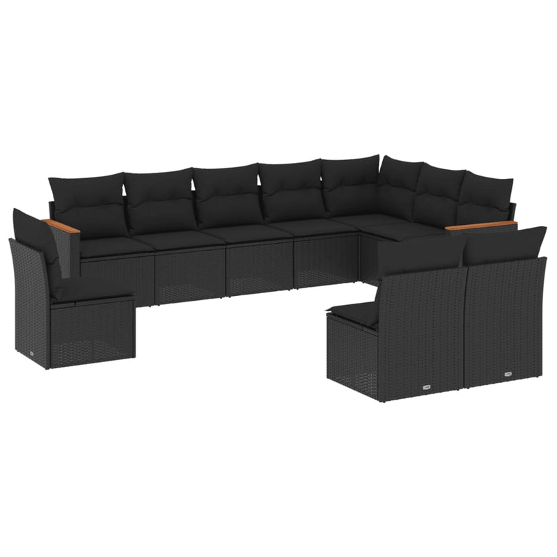 10 Piece Garden Sofa Set with Cushions Black Poly Rattan Payday Deals
