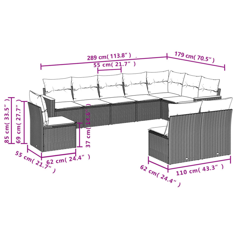 10 Piece Garden Sofa Set with Cushions Black Poly Rattan Payday Deals