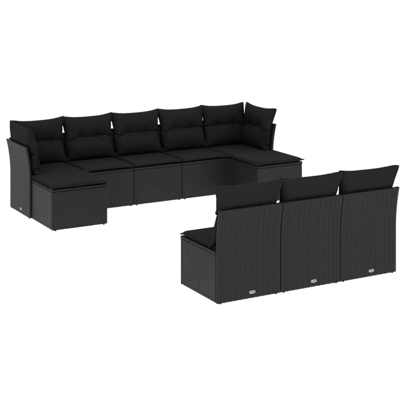 10 Piece Garden Sofa Set with Cushions Black Poly Rattan Payday Deals