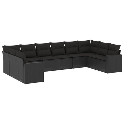 10 Piece Garden Sofa Set with Cushions Black Poly Rattan Payday Deals