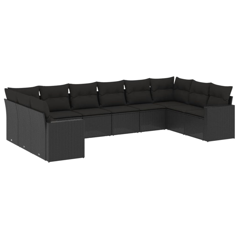 10 Piece Garden Sofa Set with Cushions Black Poly Rattan Payday Deals