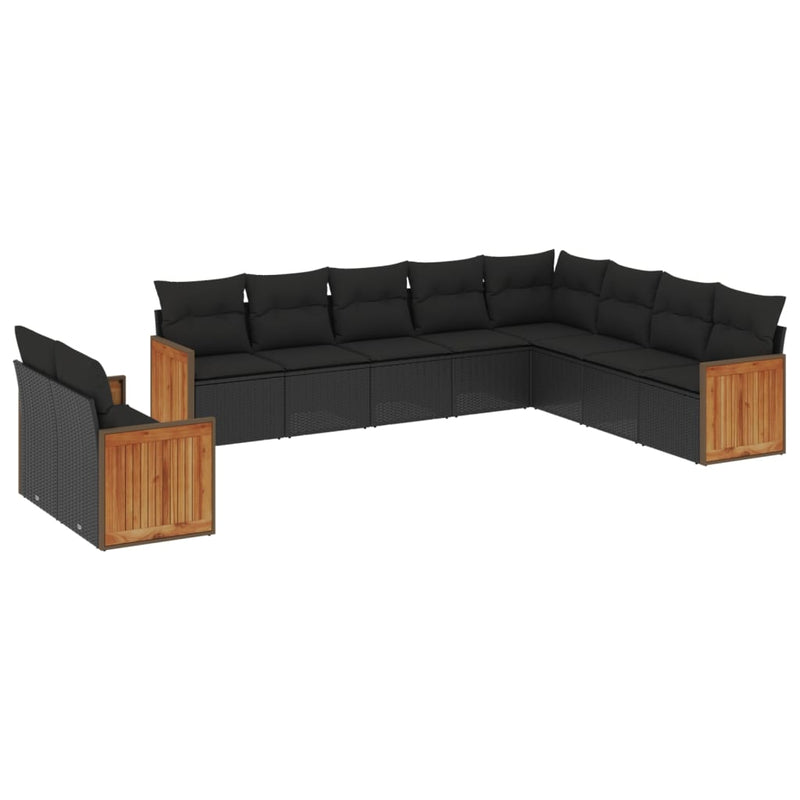 10 Piece Garden Sofa Set with Cushions Black Poly Rattan Payday Deals