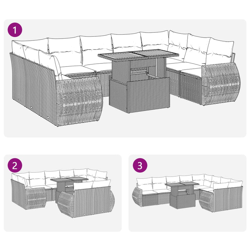 10 Piece Garden Sofa Set with Cushions Black Poly Rattan Payday Deals