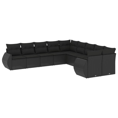 10 Piece Garden Sofa Set with Cushions Black Poly Rattan Payday Deals