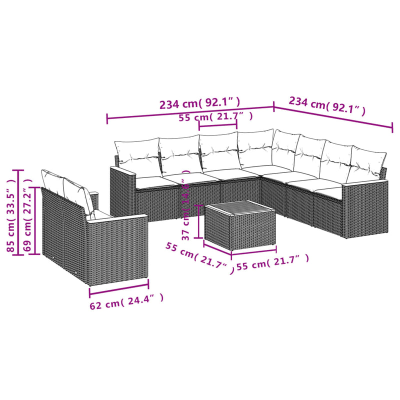 10 Piece Garden Sofa Set with Cushions Black Poly Rattan Payday Deals