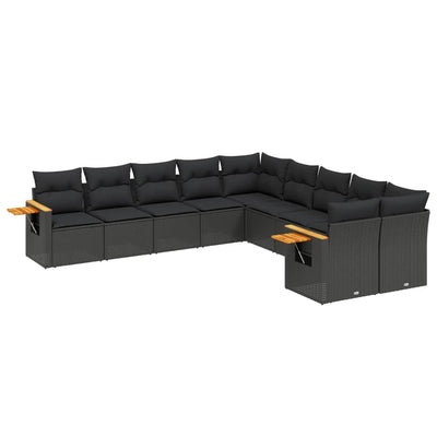 10 Piece Garden Sofa Set with Cushions Black Poly Rattan Payday Deals